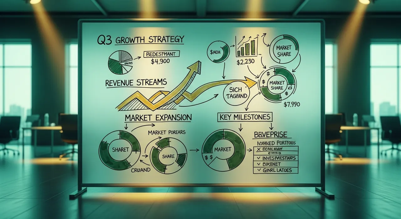 Strategic business game plan with golden arrows on a glass whiteboard
